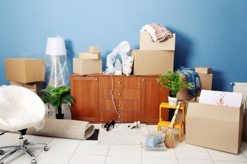 Packed boxes and furniture ready for a Shoreditch flat move